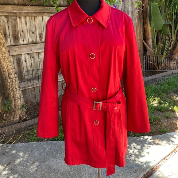 Large Red Satin Finish Trench Coat by Weatherproof - Picture 5 of 12